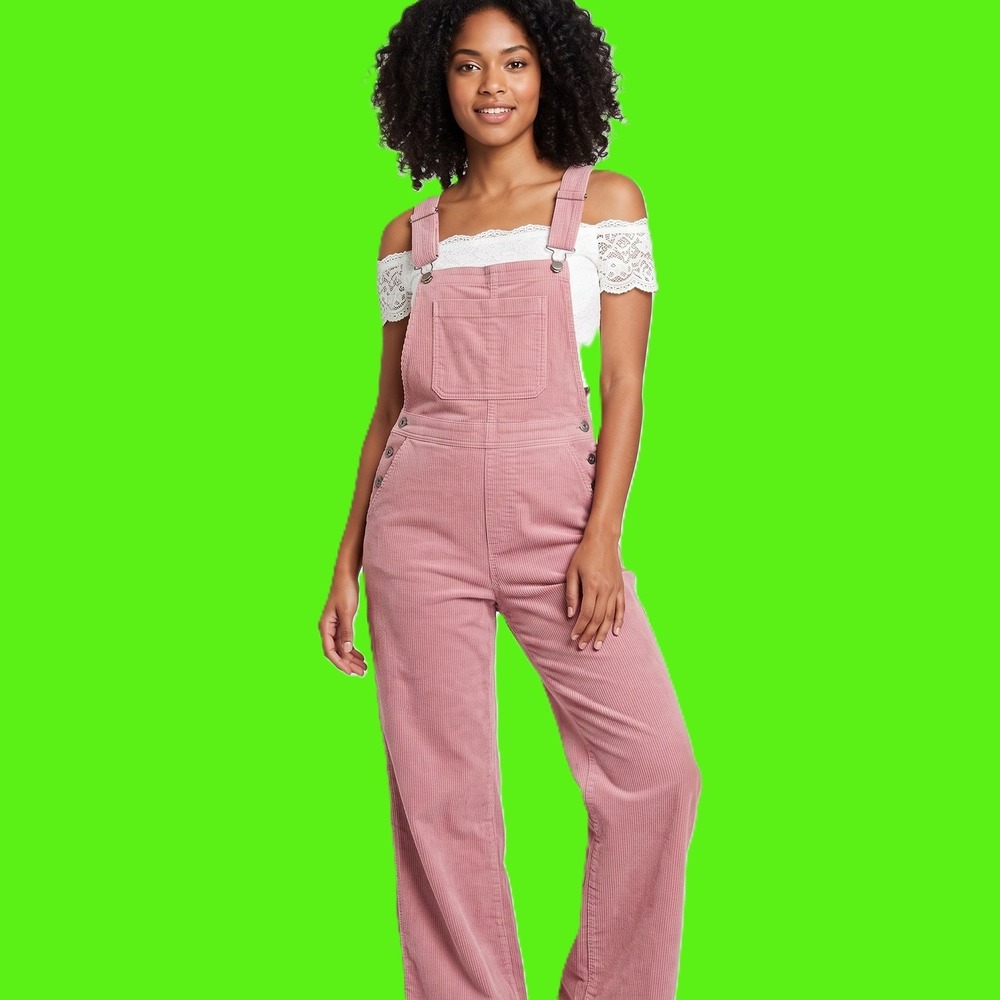 Fantastic Fawn Pink Corduroy Overalls High‎ Waist Wide Leg Boho Retro Womens S